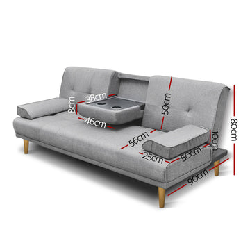 Artiss Sofa Bed 188CM Grey Faux Linen - 0