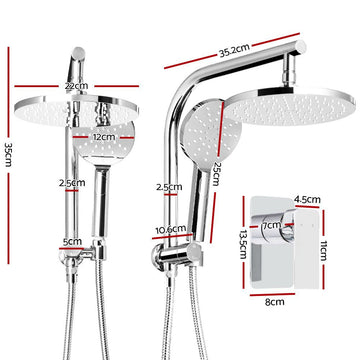 Cefito 9'' Rain Shower Head Set Handheld Round High Pressure Mixer Tap Chrome - 0
