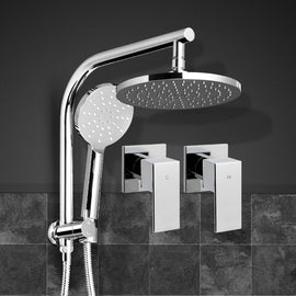 Cefito 9'' Rain Shower Head Set Handheld Round High Pressure Twins Tap�Chrome