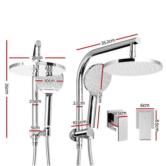 Cefito 9'' Rain Shower Head Set Handheld Round High Pressure Twins Tap�Chrome
