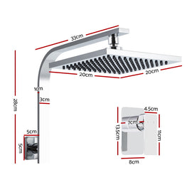 Cefito 8'' Rain Shower Head Wall Arm Square High Pressure Mixer Tap Chrome - 0