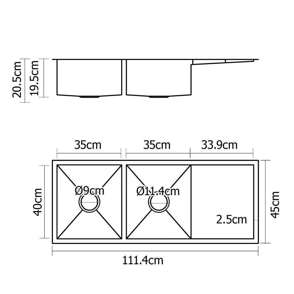 Cefito Kitchen Sink 111X45CM Stainless Steel Basin Double Bowl Silver - 0