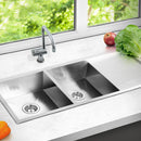 Cefito Kitchen Sink 111X45CM Stainless Steel Basin Double Bowl Silver-7