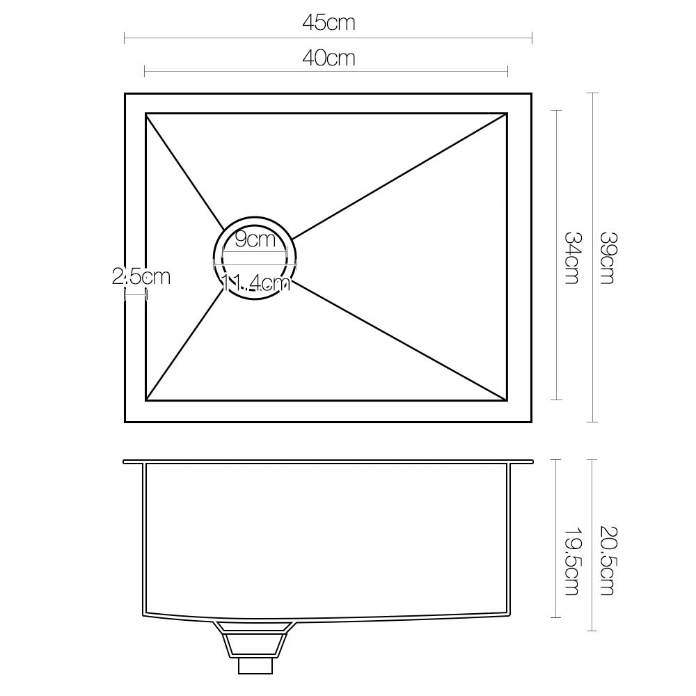Cefito Kitchen Sink 45X39CM Stainless Steel Basin Single Bowl Silver - 0