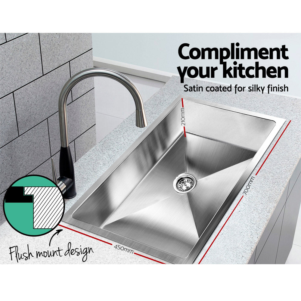 Cefito Kitchen Sink 70X45CM Stainless Steel Basin Single Bowl Silver - 0