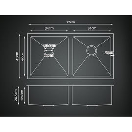 Cefito Kitchen Sink 77X45CM Stainless Steel Basin Double Bowl Silver - 0
