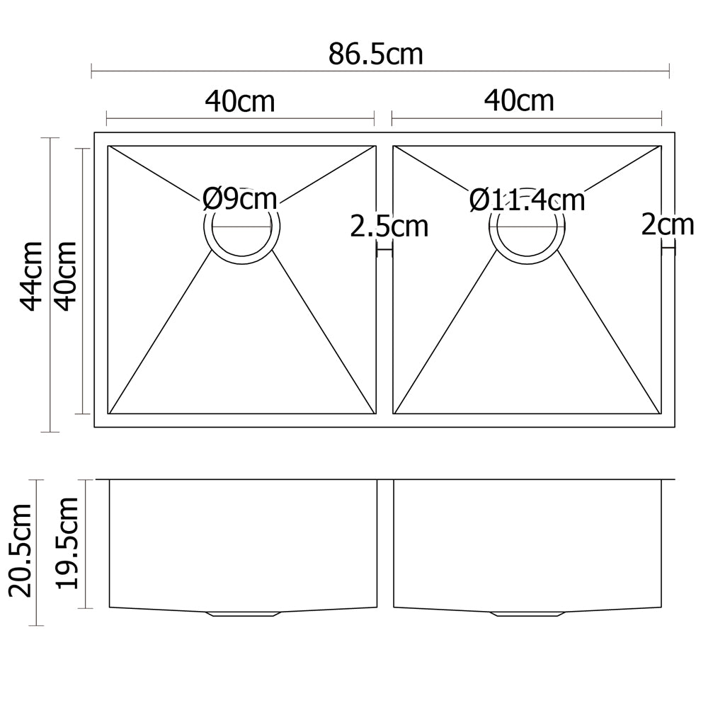 Cefito Kitchen Sink 86X44CM Stainless Steel Basin Double Bowl Silver - 0