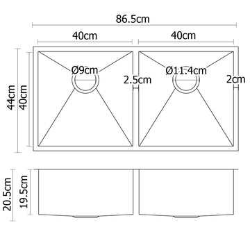 Cefito Kitchen Sink 86X44CM Stainless Steel Basin Double Bowl Silver - 0
