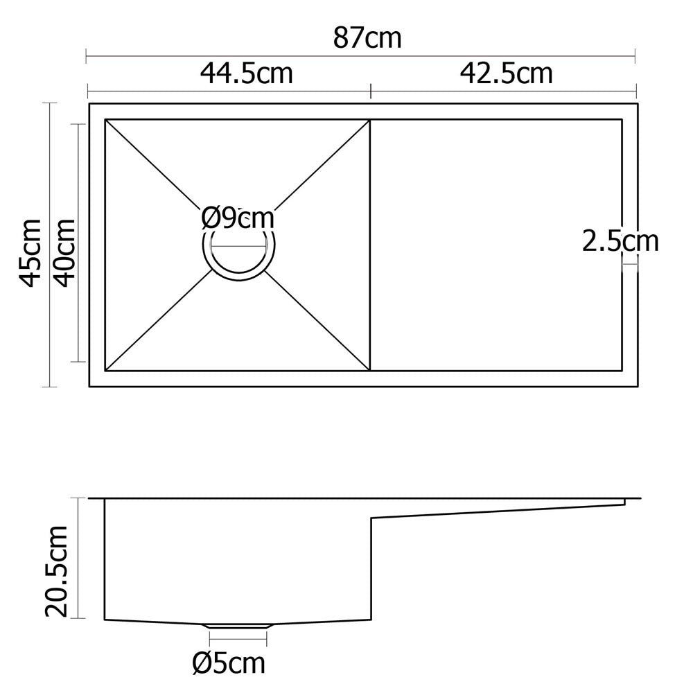 Cefito Kitchen Sink 87X45CM Stainless Steel Basin Single Bowl Silver - 0