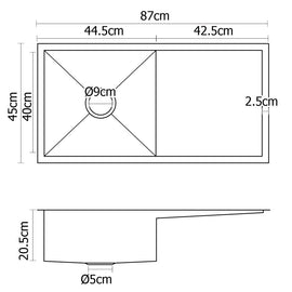 Cefito Kitchen Sink 87X45CM Stainless Steel Basin Single Bowl Silver - 0