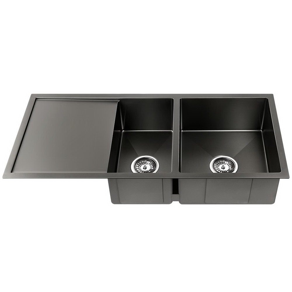 Cefito Kitchen Sink 100X45CM Stainless Steel Basin Double Bowl Black - 0