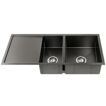 Cefito Kitchen Sink 100X45CM Stainless Steel Basin Double Bowl Nano Black - 0