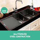 Cefito Kitchen Sink 100X45CM Stainless Steel Basin Double Bowl Nano Black-3