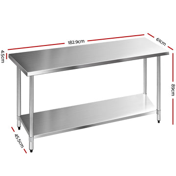 Cefito 1829 x 610mm Commercial Stainless Steel Kitchen Bench - 0
