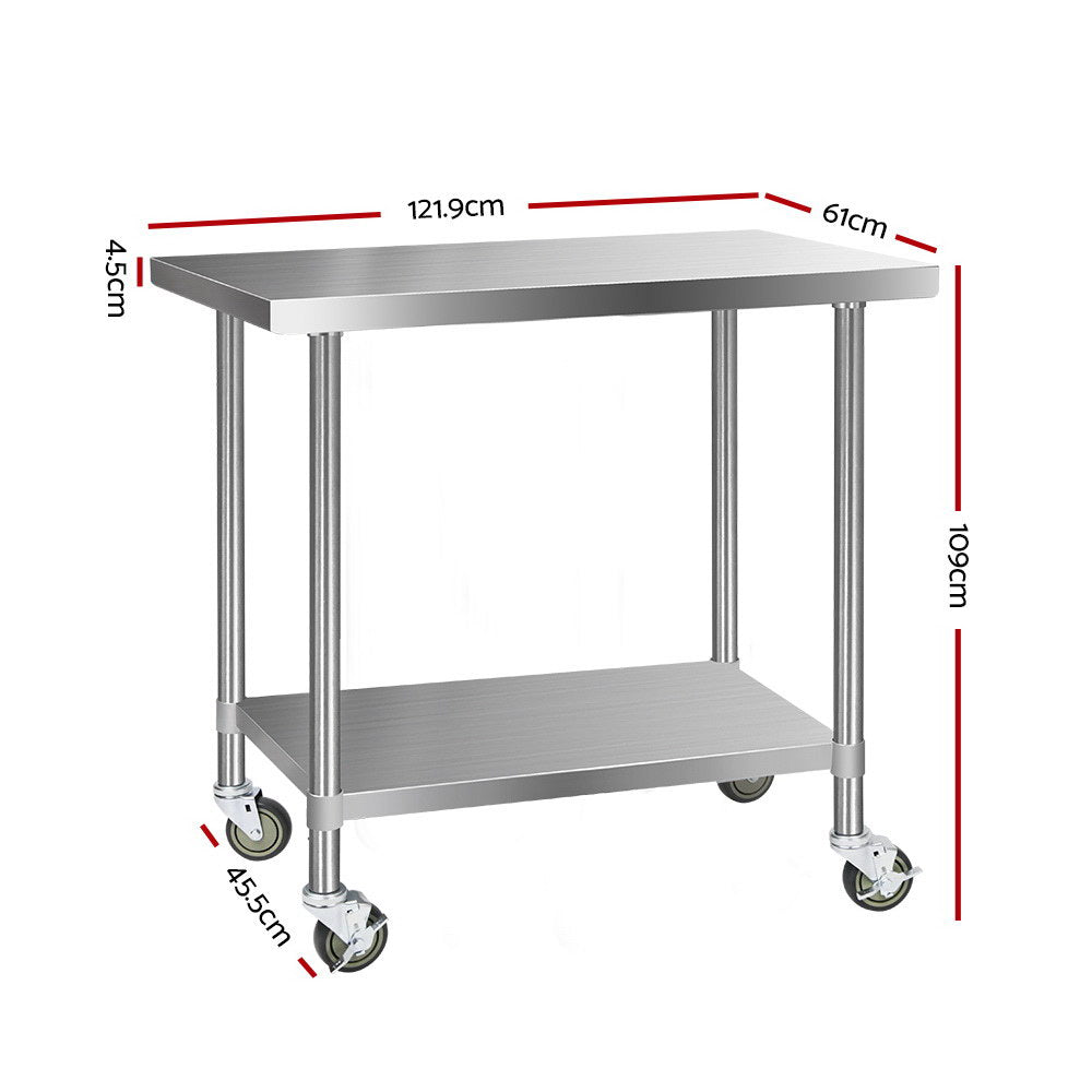 Cefito 430 Stainless Steel Kitchen Benches Work Bench Food Prep Table with Wheels 1219MM x 610MM - 0