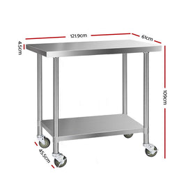 Cefito 430 Stainless Steel Kitchen Benches Work Bench Food Prep Table with Wheels 1219MM x 610MM - 0