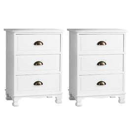 Artiss 2x Bedside Table 3 Drawers Vintage - THYME White