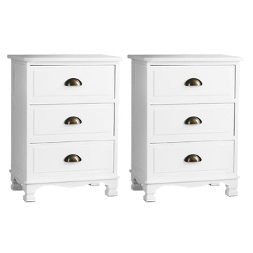 Artiss 2x Bedside Table 3 Drawers Vintage - THYME White