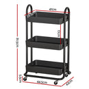 Artiss Storage Trolley Kitchen Cart 3 Tiers Rack Shelf Organiser Wheels Black-2