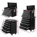Giantz 15 Drawers Tool Chest Trolley Toolbox 2-in-1 Storage Black-2