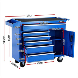 Giantz 6 Drawer Tool Chest Trolley Cabinet Cart Toolbox Storage Organiser Wheels - 0