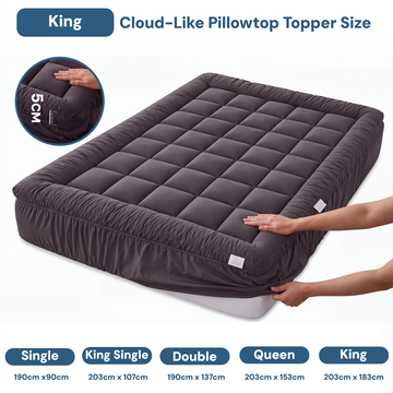 Giselle Bedding Bamboo Charcoal Filling Pillowtop Topper 1000GSM 5cm Thick Pillowtop Pad for Back Pain Relief Washable with 45cm Deep Pocket King - 0