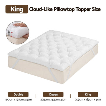 Giselle King Pillow Top Mattress Topper 1300GSM White Duck Feather For Old Bed Upgrade 5cm Thick - 0