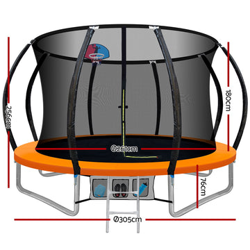 Everfit 10FT Trampoline for Kids w/ Ladder Enclosure Safety Net Rebounder Orange - 0