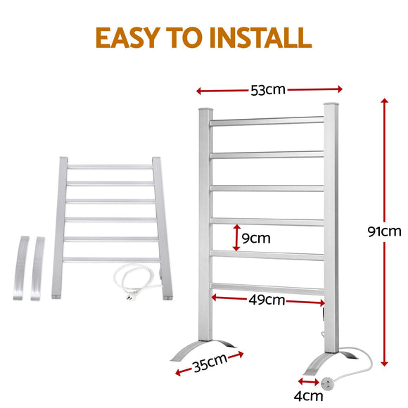 Devanti Electric Heated Towel Rail Rack 6 Bars Freestanding Clothes Dry Warmer
