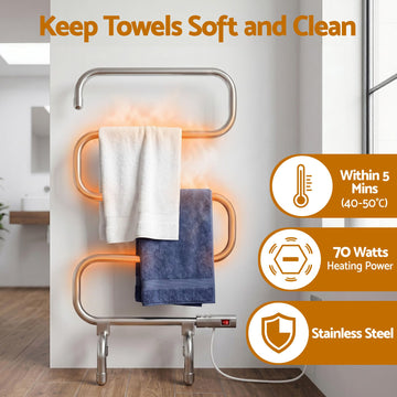 Devanti Electric Heated Towel Rail Rack 5 Bars Freestanding Clothes Dry Warmer - 0