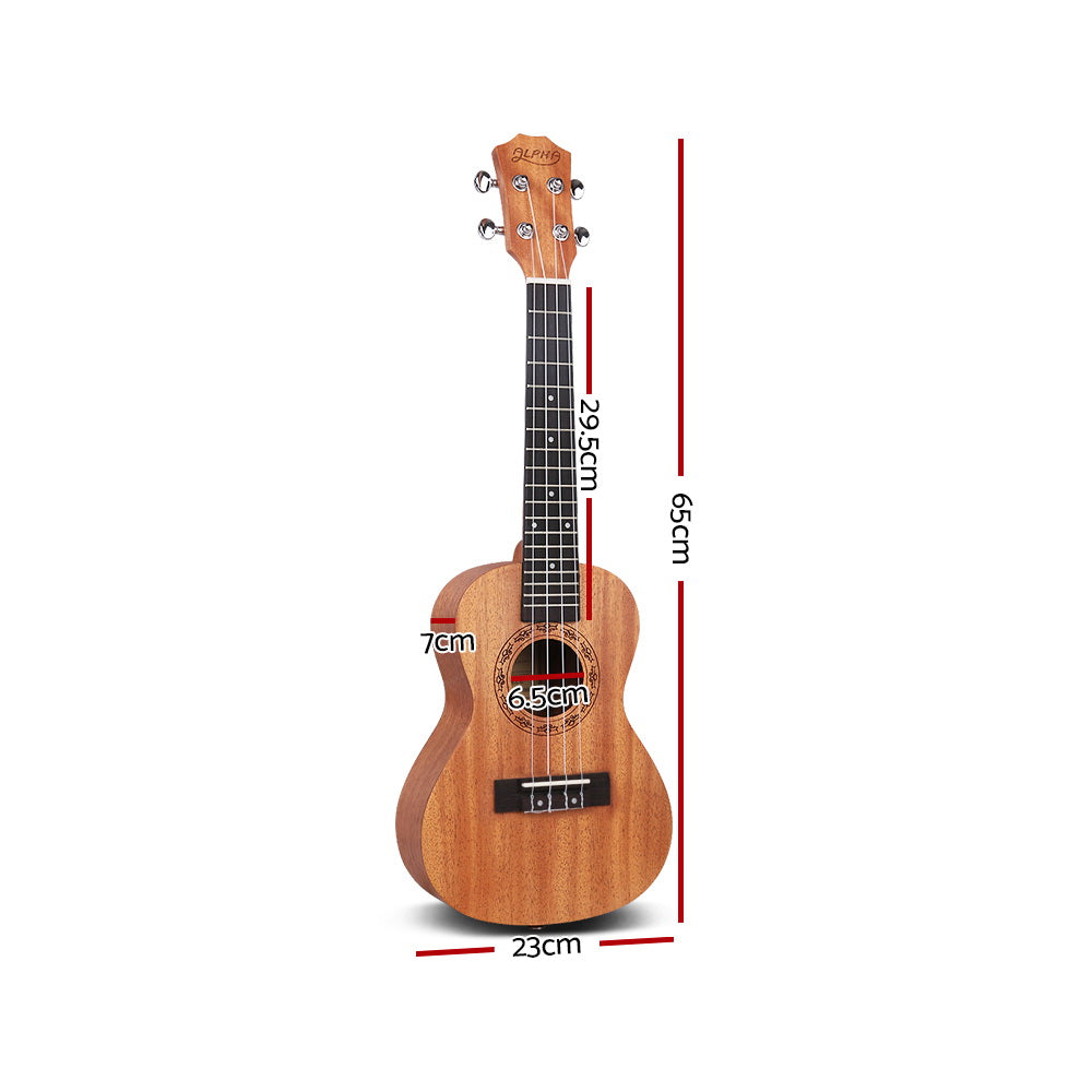 Alpha 26" Ukulele Natural Mahogany Tenor Beginner Gift w/ Carry Bag - 0