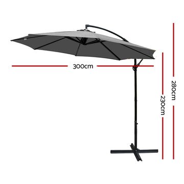 Instahut 3m Outdoor Umbrella Cantilever Beach Garden Patio Charcoal - 0