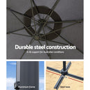 Instahut 3m Outdoor Umbrella Cantilever Beach Garden Patio Grey-8