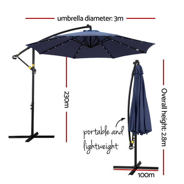Instahut Outdoor Umbrella 3M Cantilever Beach LED Umbrellas Garden Shade Patio - 0
