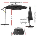 Instahut Outdoor Umbrella 3M Cantilever Beach LED Base Garden Sun Patio Charcoal-2