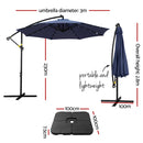 Instahut Outdoor Umbrella 3M Cantilever Beach LED w/Base Garden Shade Patio Navy-2