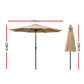 Instahut 2.7m Outdoor Umbrella Pole Stand Garden Sun Beige - 0