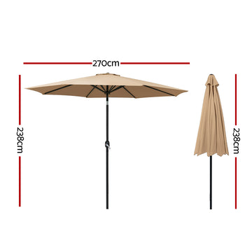 Instahut 2.7m Outdoor Umbrella Pole Stand Garden Sun Beige - 0