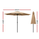 Instahut 3m Outdoor Umbrella Beach Pole Garden Patio Tilt Beige-2