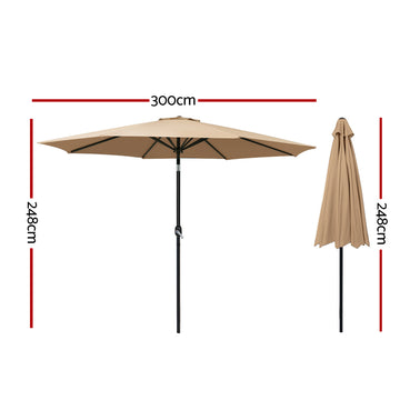 Instahut 3m Outdoor Umbrella Beach Pole Garden Patio Tilt Beige - 0