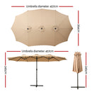 Instahut 4.57m Outdoor Umbrella Beach Pole Garden Tilt Beige-2