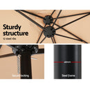 Instahut 4.57m Outdoor Umbrella Beach Pole Garden Tilt Beige-7