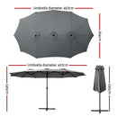 Instahut 4.57m Outdoor Umbrella Beach Pole Garden Tilt Charcoal-2
