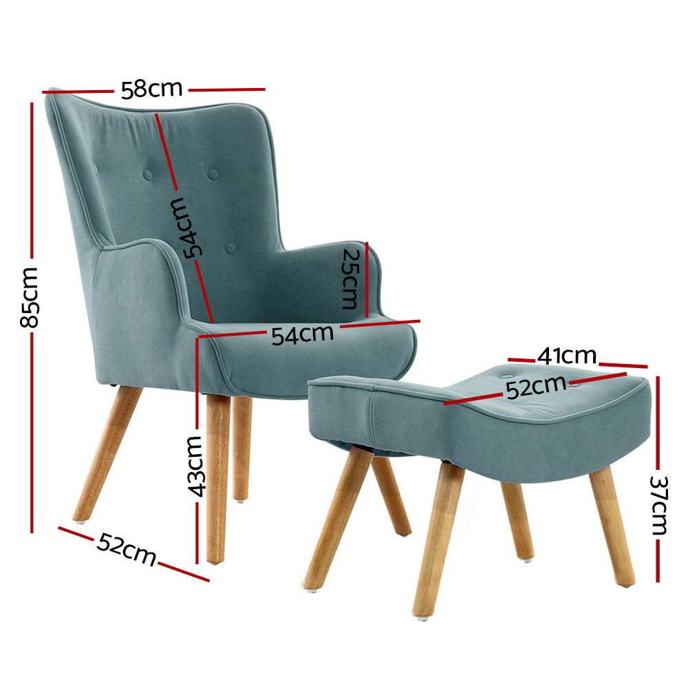 Artiss Armchair Set with Ottoman Blue Lansar - 0