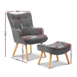 Artiss Armchair Set with Ottoman Grey Lansar - 0