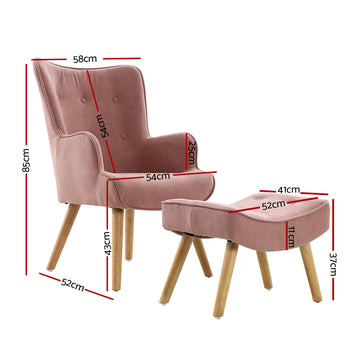 Artiss Armchair Set with Ottoman Pink Lansar - 0