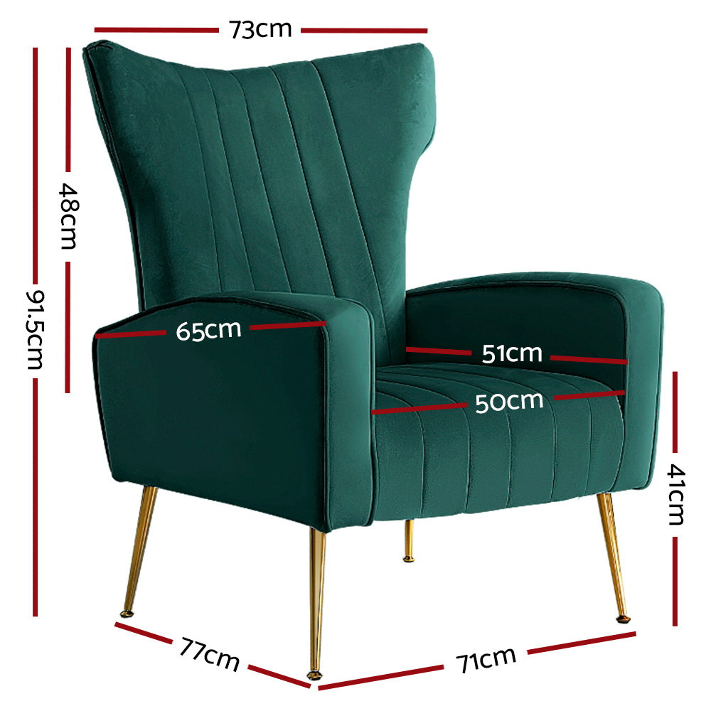 Artiss Armchair Green Velvet Kate - 0