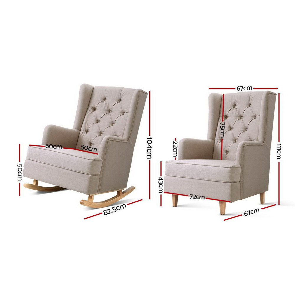 Artiss Rocking Chair Armchair Linen Fabric Beige Gaia - 0