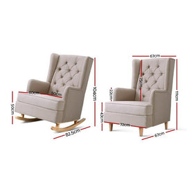 Artiss Rocking Chair Armchair Linen Fabric Beige Gaia - 0