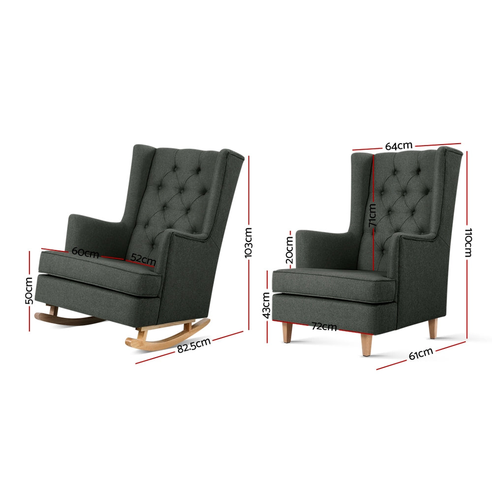 Artiss Rocking Chair Armchair Linen Fabric Charcoal Gaia - 0